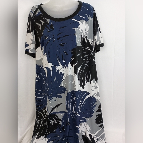 2/$30 GILI Elegant Blue and Black Leaf Print Dress (#1,270) - Picture 1 of 9